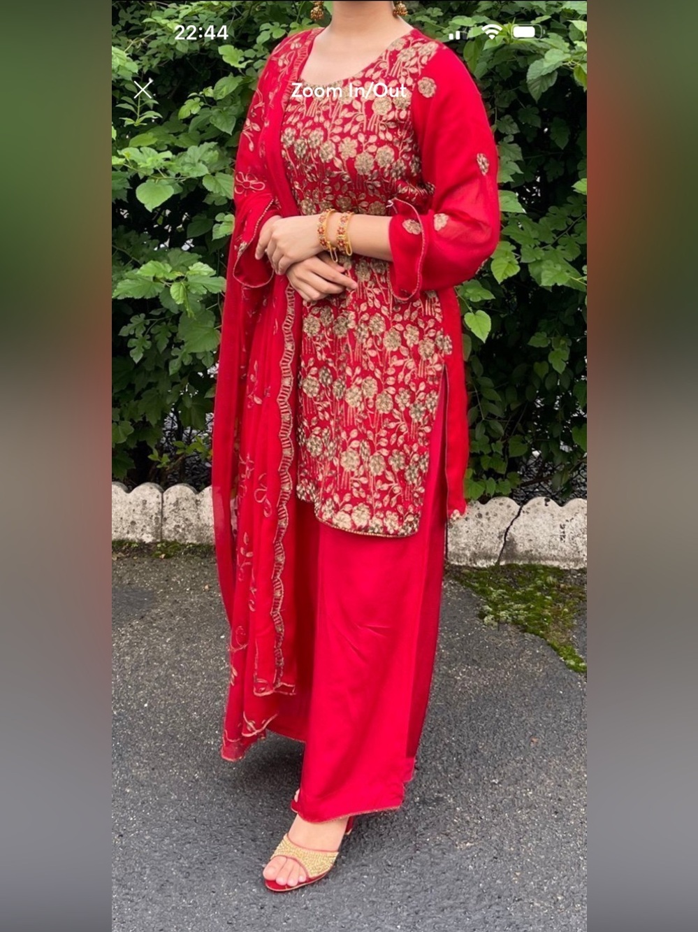 Large size Red Embroidered Traditional three piece d Set with Gold Accents L